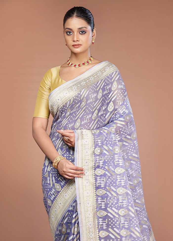 Blue Kora Silk Saree With Blouse Piece