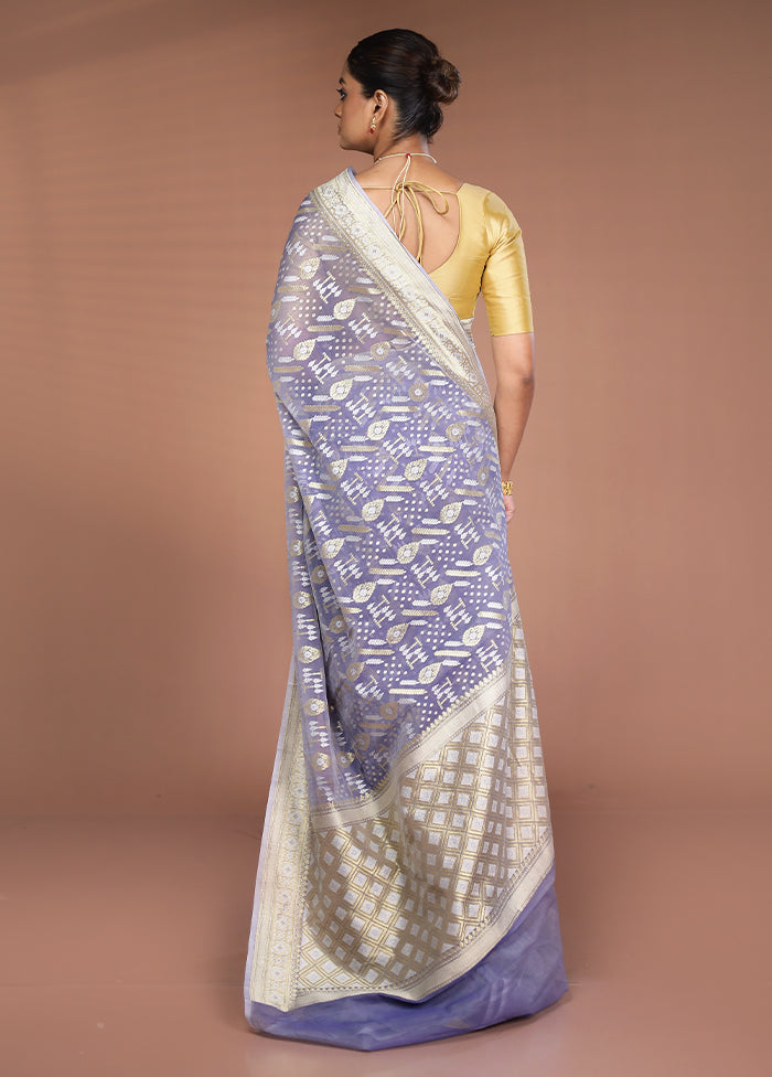 Blue Kora Silk Saree With Blouse Piece