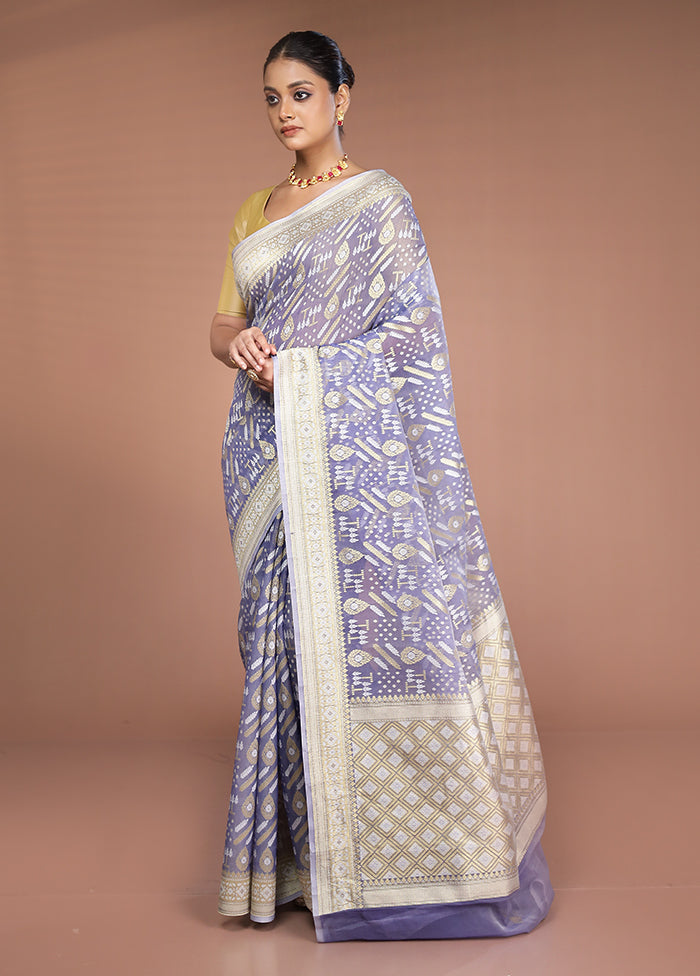 Blue Kora Silk Saree With Blouse Piece