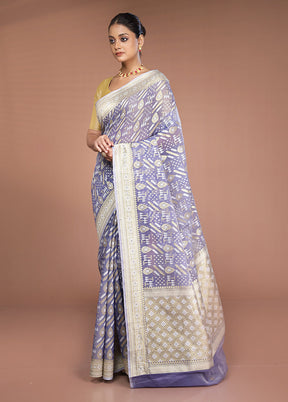 Blue Kora Silk Saree With Blouse Piece