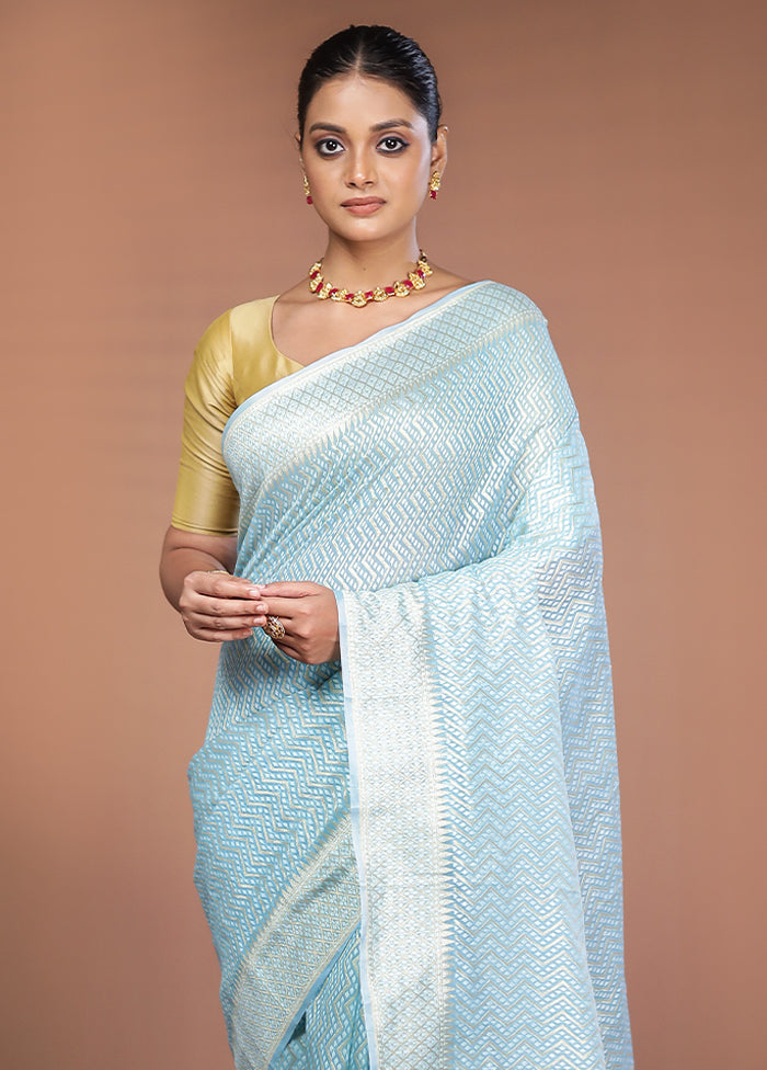 Blue Kora Silk Saree With Blouse Piece