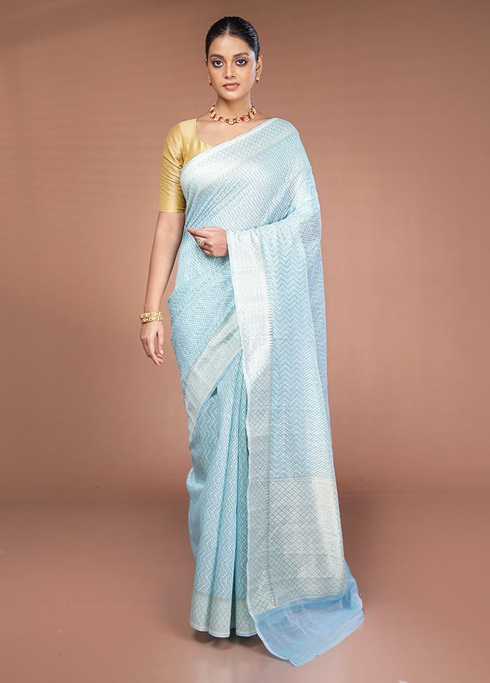Blue Kora Silk Saree With Blouse Piece