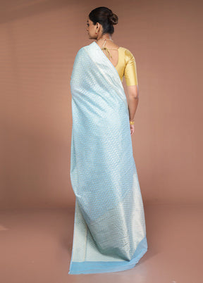 Blue Kora Silk Saree With Blouse Piece