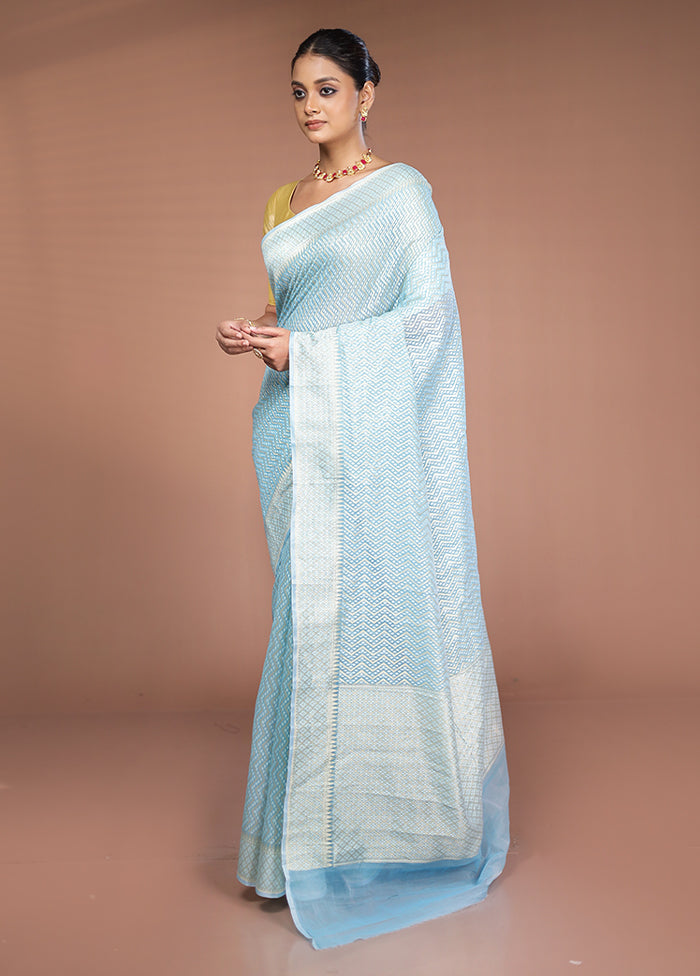 Blue Kora Silk Saree With Blouse Piece