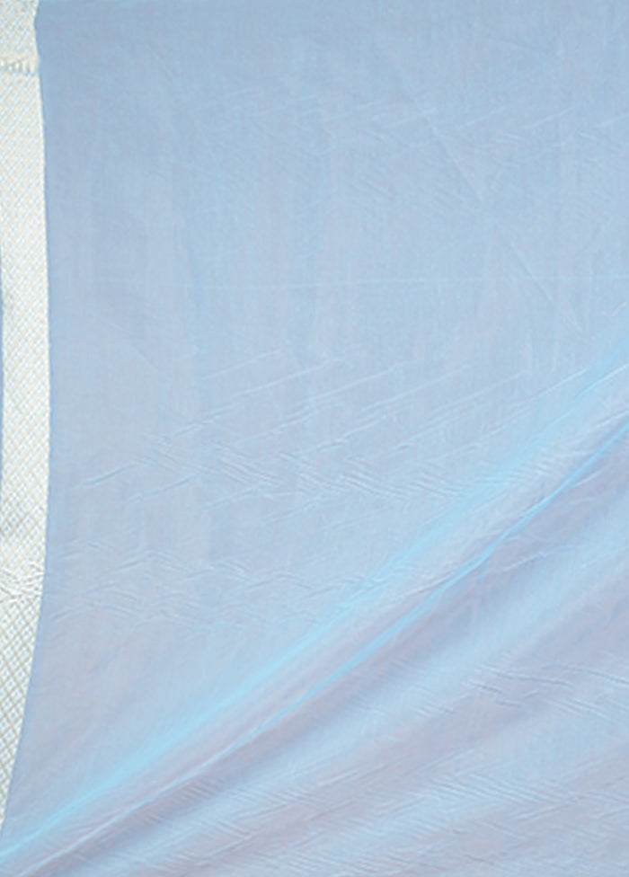 Blue Kora Silk Saree With Blouse Piece