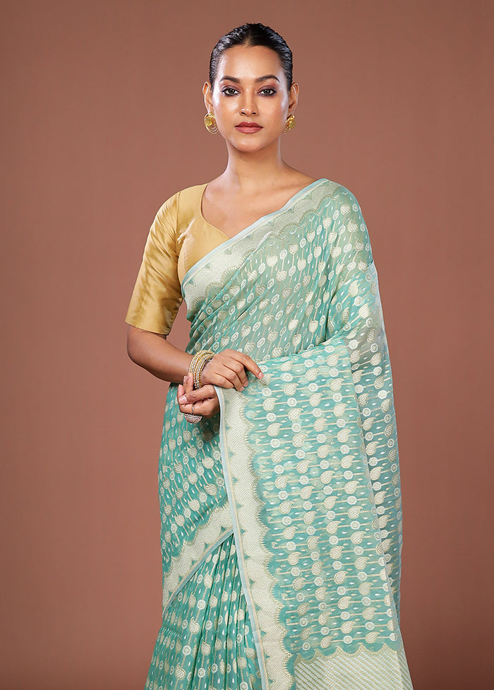Green Kora Silk Saree With Blouse Piece