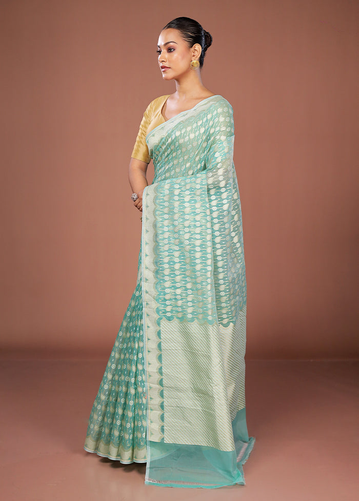 Green Kora Silk Saree With Blouse Piece