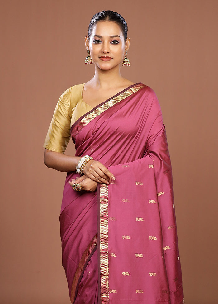 Pink Kanjivaram Silk Saree With Blouse Piece