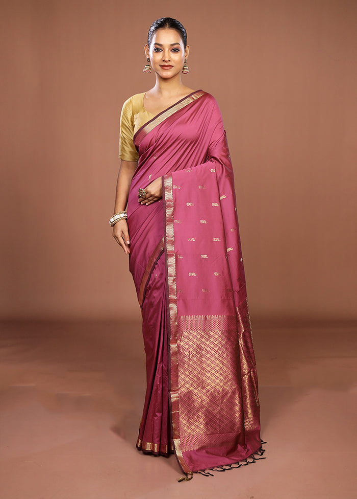 Pink Kanjivaram Silk Saree With Blouse Piece