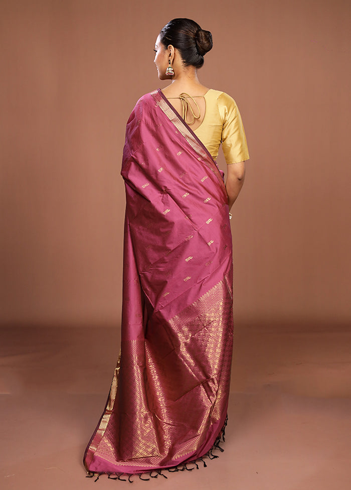 Pink Kanjivaram Silk Saree With Blouse Piece