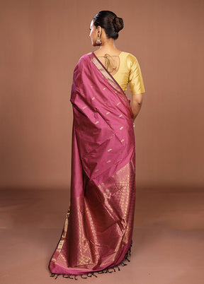 Pink Kanjivaram Silk Saree With Blouse Piece
