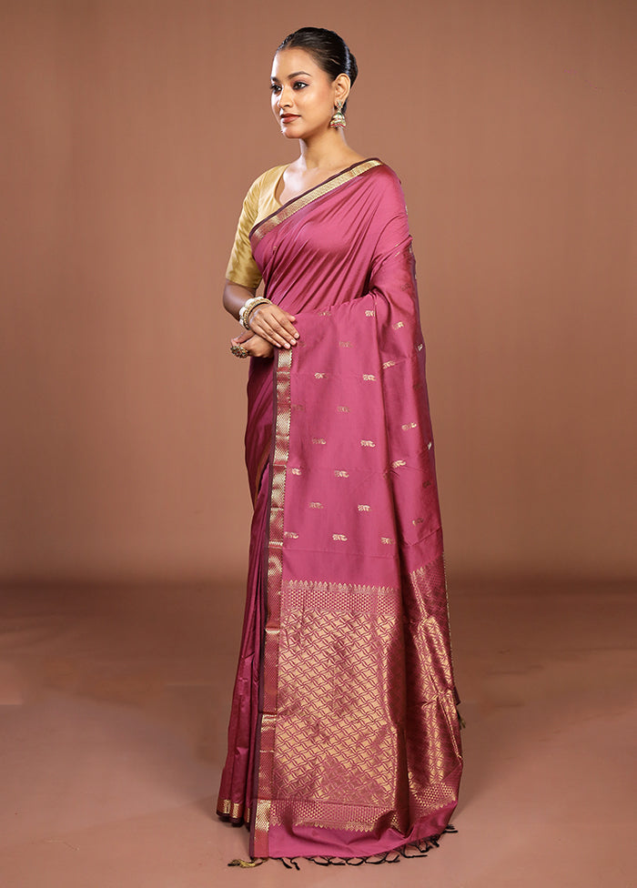 Pink Kanjivaram Silk Saree With Blouse Piece
