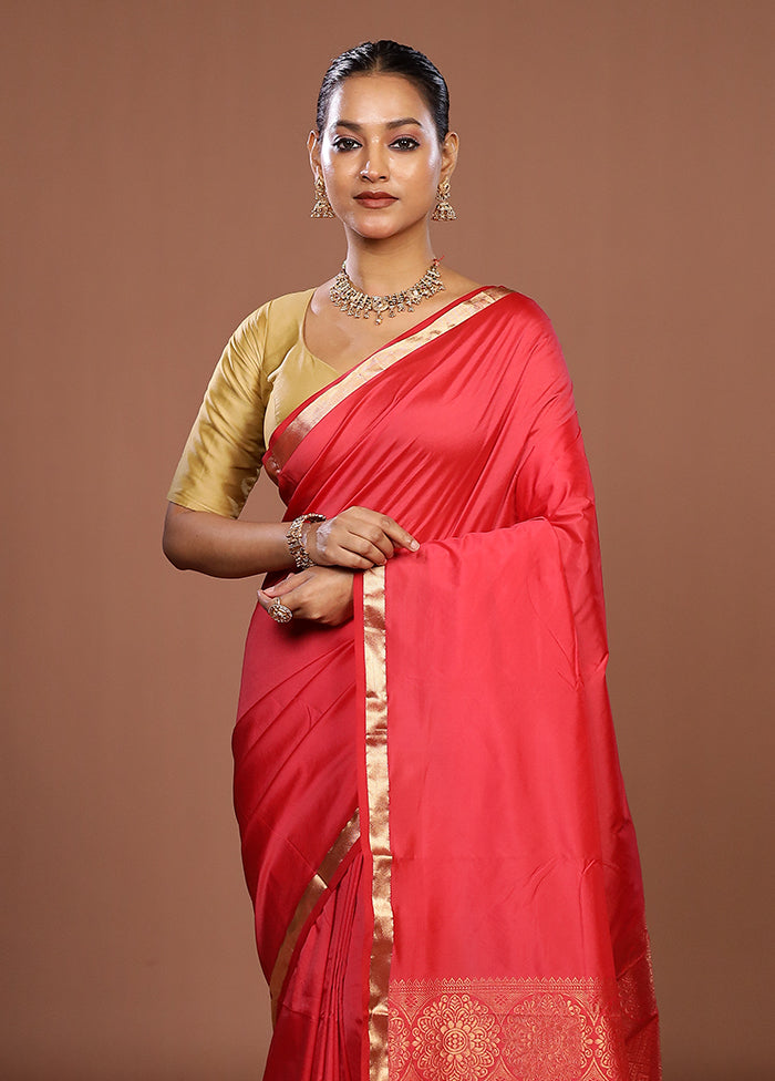 Pink Kanjivaram Silk Saree With Blouse Piece