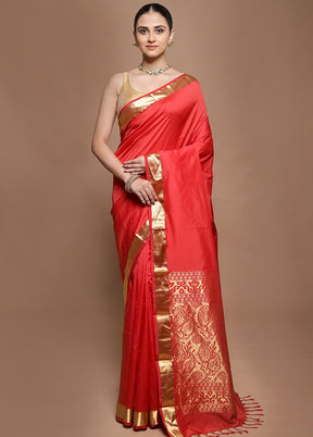 Red Kanjivaram Silk Saree With Blouse Piece