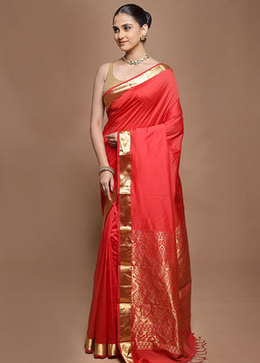 Red Kanjivaram Silk Saree With Blouse Piece