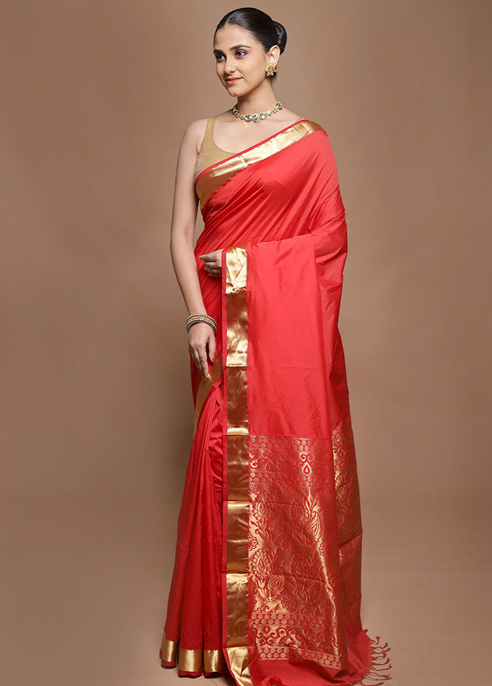 Red Kanjivaram Silk Saree With Blouse Piece