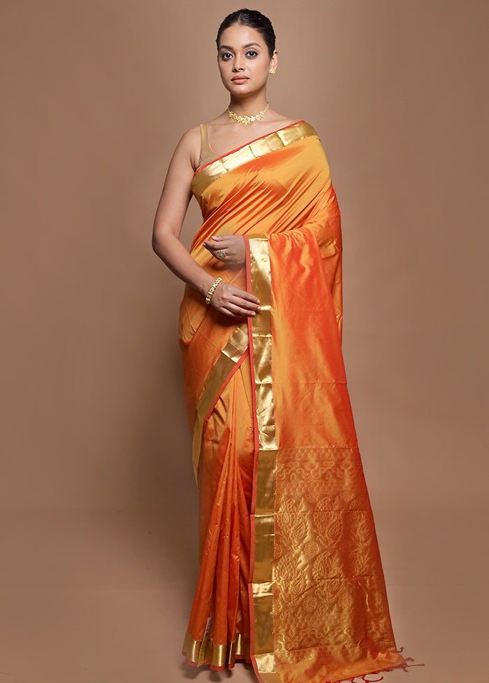 Rust Kanjivaram Silk Saree With Blouse Piece