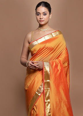 Rust Kanjivaram Silk Saree With Blouse Piece