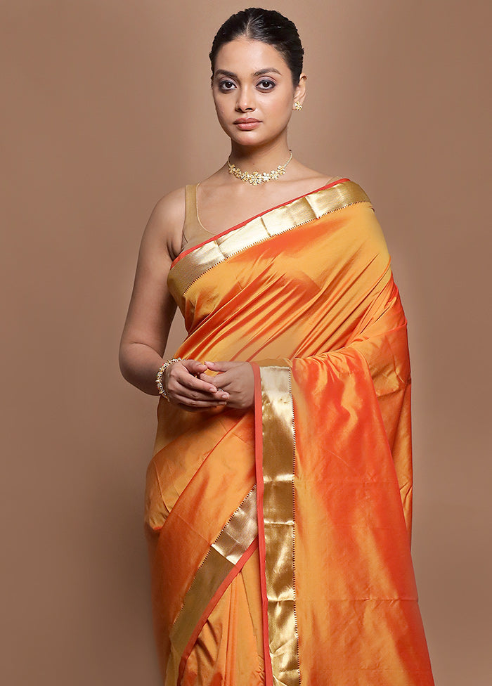 Rust Kanjivaram Silk Saree With Blouse Piece