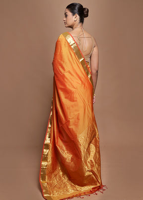 Rust Kanjivaram Silk Saree With Blouse Piece