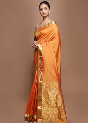 Rust Kanjivaram Silk Saree With Blouse Piece