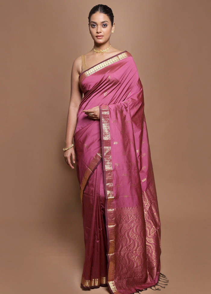 Pink Kanjivaram Silk Saree With Blouse Piece