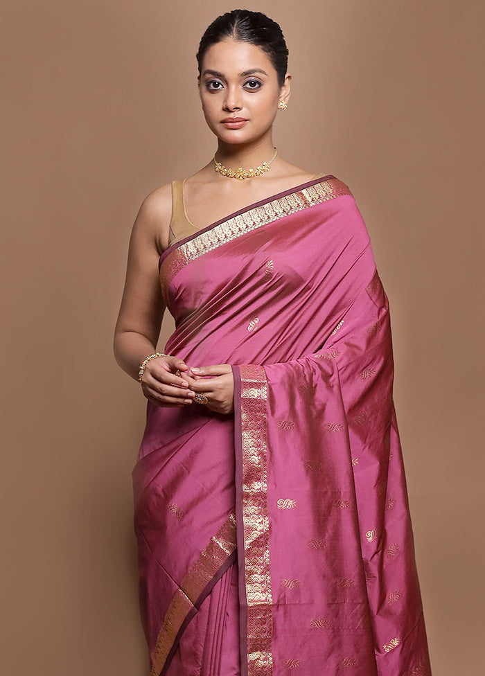 Pink Kanjivaram Silk Saree With Blouse Piece
