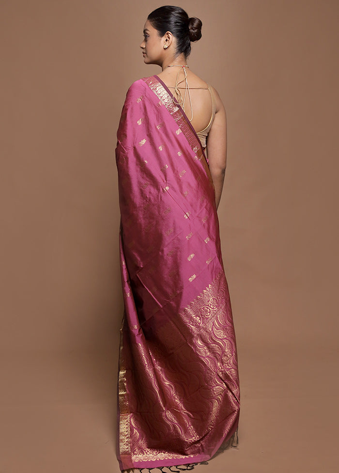 Pink Kanjivaram Silk Saree With Blouse Piece