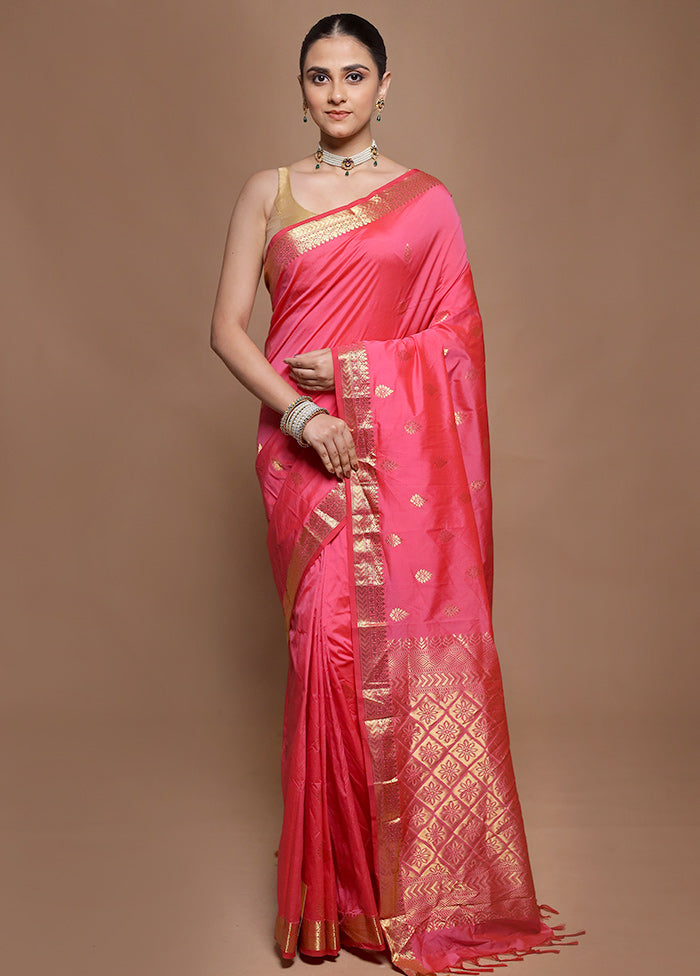 Pink Kanjivaram Silk Saree With Blouse Piece