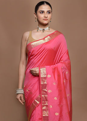 Pink Kanjivaram Silk Saree With Blouse Piece