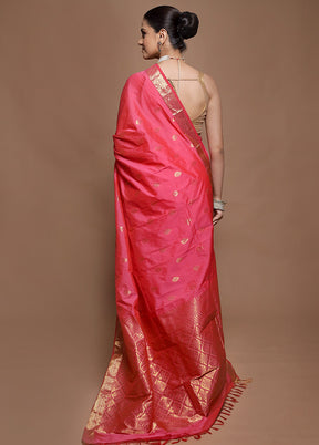 Pink Kanjivaram Silk Saree With Blouse Piece