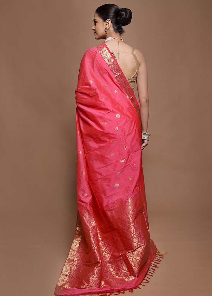 Pink Kanjivaram Silk Saree With Blouse Piece