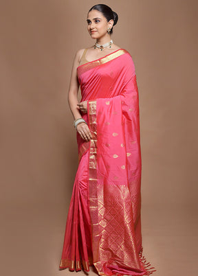 Pink Kanjivaram Silk Saree With Blouse Piece
