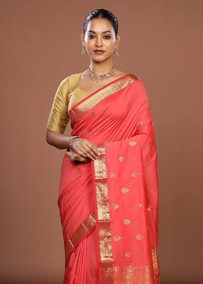 Pink Kanjivaram Silk Saree With Blouse Piece