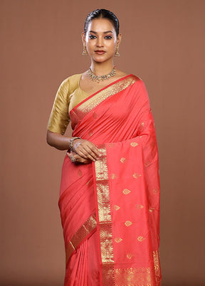 Pink Kanjivaram Silk Saree With Blouse Piece
