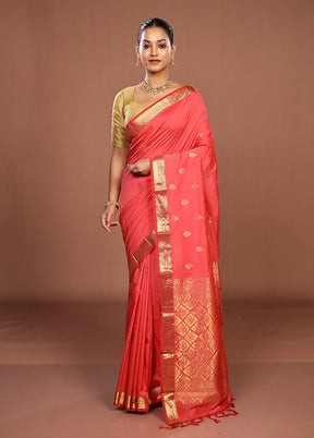 Pink Kanjivaram Silk Saree With Blouse Piece