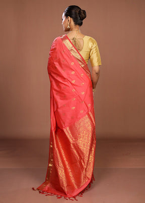 Pink Kanjivaram Silk Saree With Blouse Piece