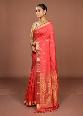 Pink Kanjivaram Silk Saree With Blouse Piece