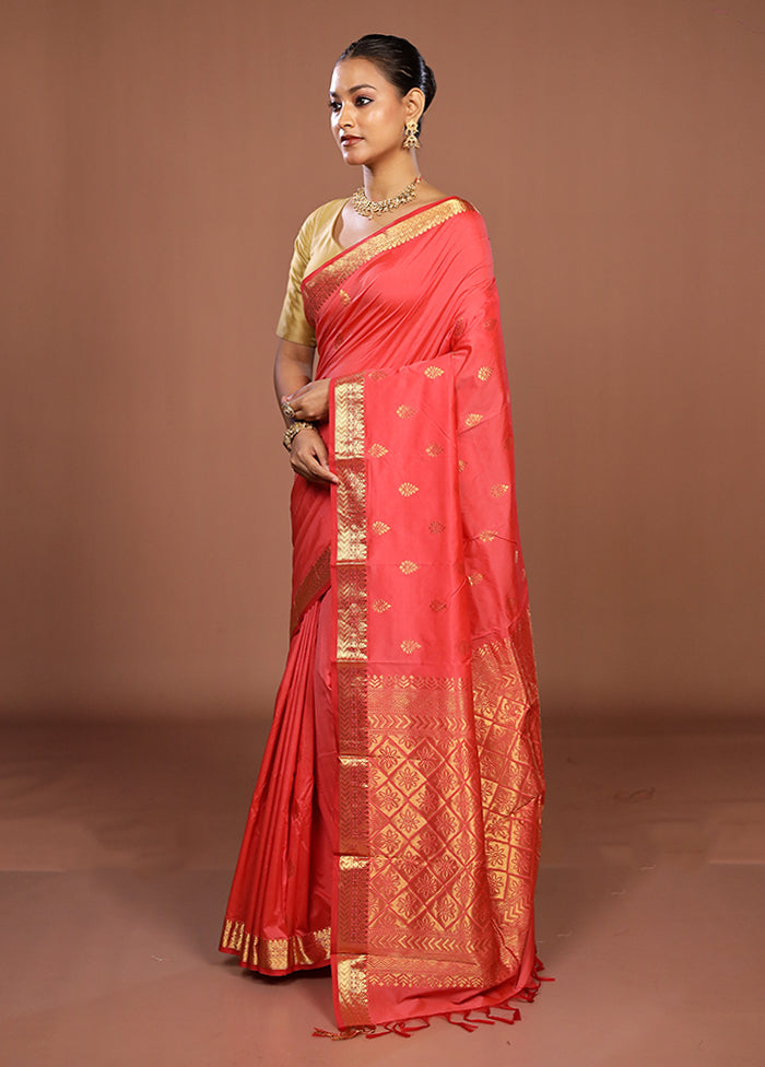 Pink Kanjivaram Silk Saree With Blouse Piece