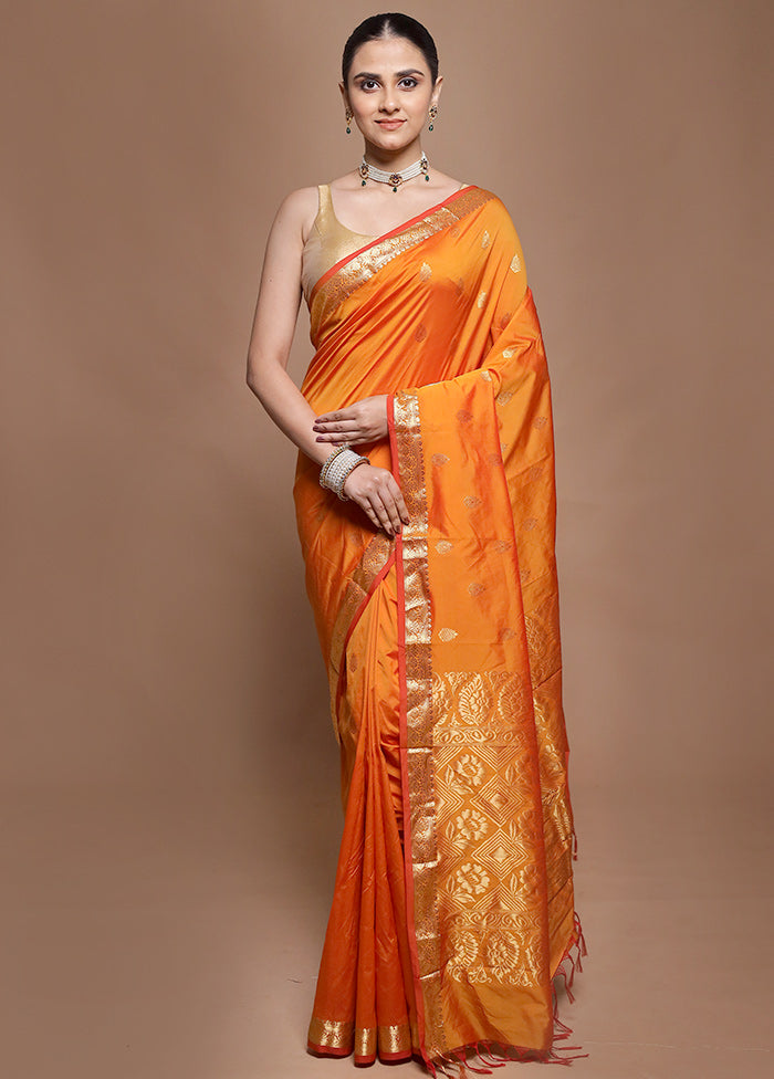 Rust Kanjivaram Silk Saree With Blouse Piece