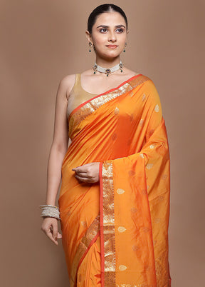 Rust Kanjivaram Silk Saree With Blouse Piece
