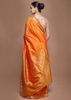 Rust Kanjivaram Silk Saree With Blouse Piece