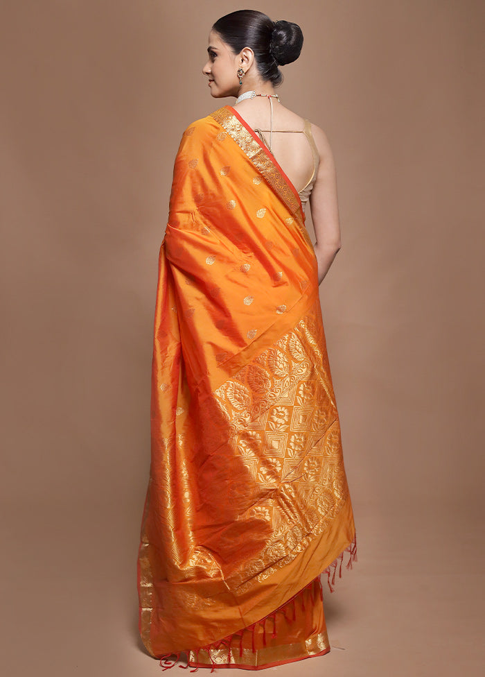 Rust Kanjivaram Silk Saree With Blouse Piece