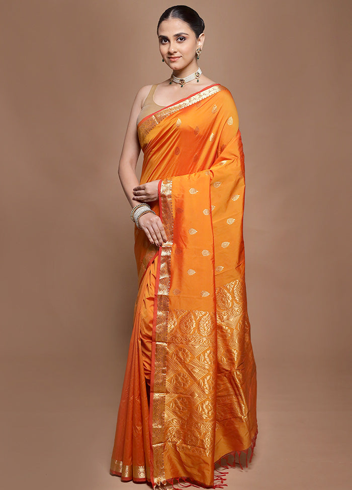 Rust Kanjivaram Silk Saree With Blouse Piece
