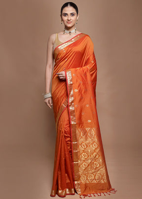 Rust Kanjivaram Silk Saree With Blouse Piece