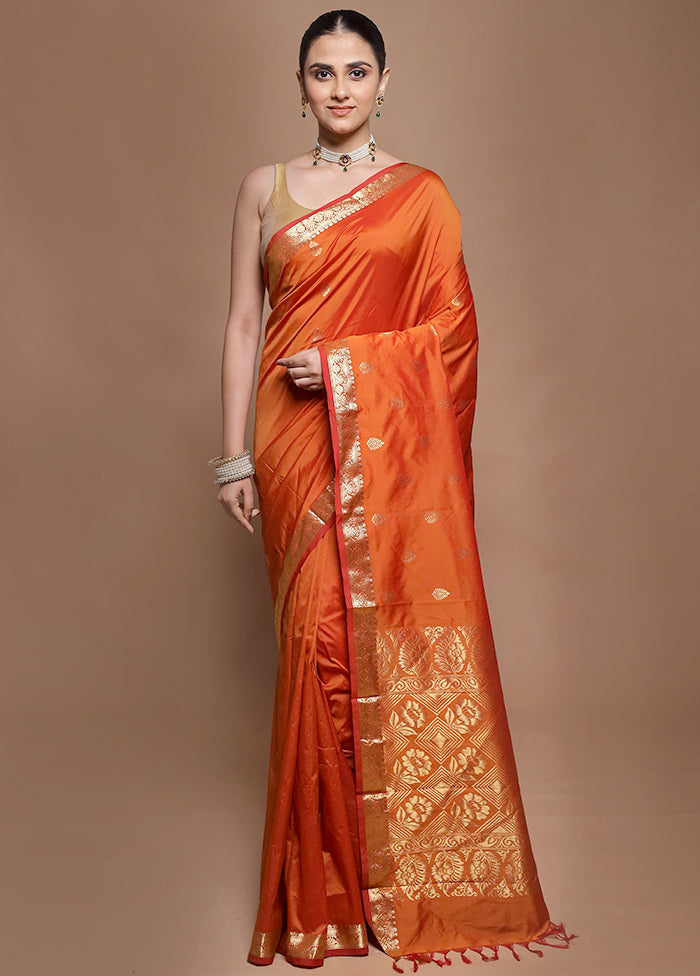 Rust Kanjivaram Silk Saree With Blouse Piece