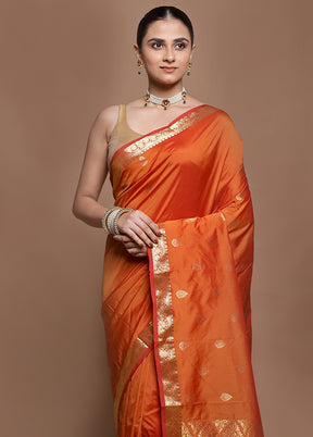 Rust Kanjivaram Silk Saree With Blouse Piece