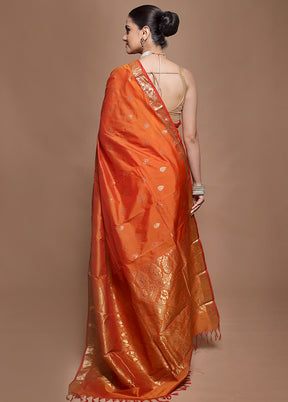 Rust Kanjivaram Silk Saree With Blouse Piece