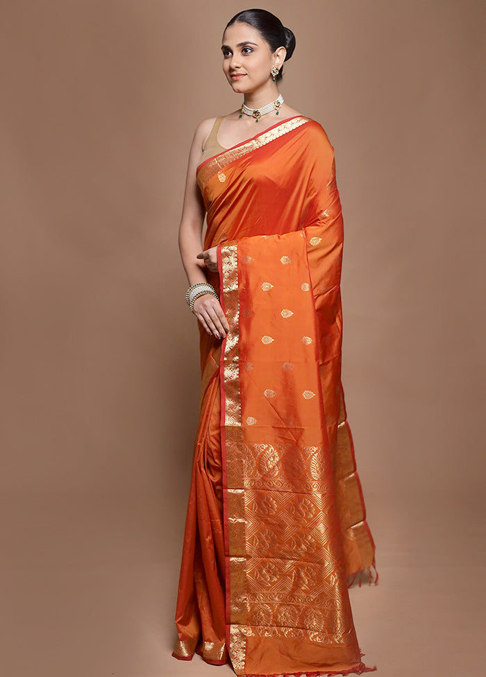 Rust Kanjivaram Silk Saree With Blouse Piece