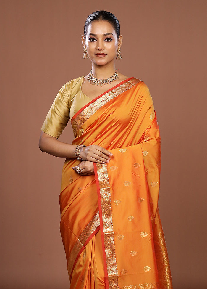 Rust Kanjivaram Silk Saree With Blouse Piece